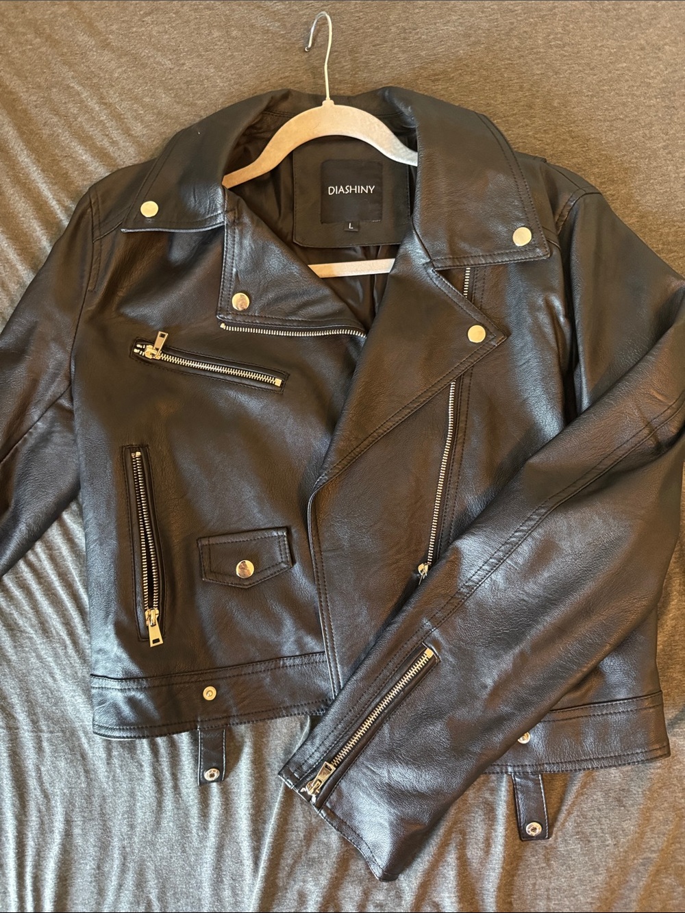 Black Faux Leather Biker Jacket - Women's